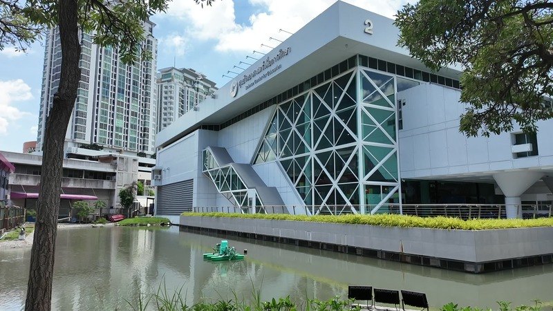 A modern glass building